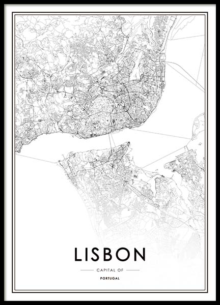 Lisbon Map Plakat i gruppen Plakater / Sort-hvid hos Desenio AB (3354)