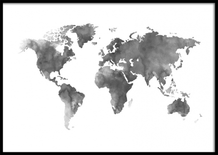 World Map Grey Watercolor, Plakat i gruppen Plakater / Kort & byer hos Desenio AB (8453)