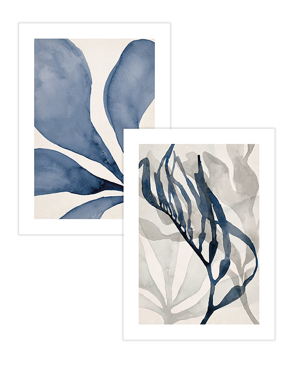 – Illustrationer af botanisk kunst i blå farver