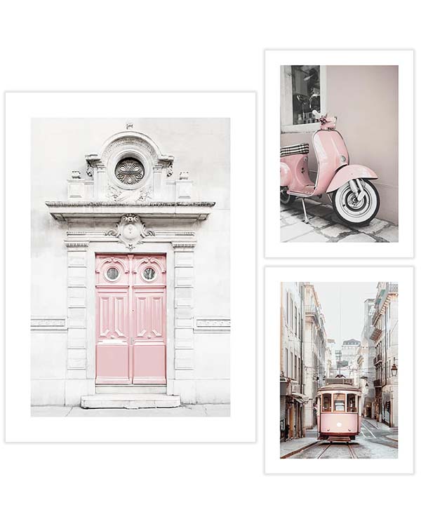 – Moderne fotografier i byer og køretøjer med et pink touch