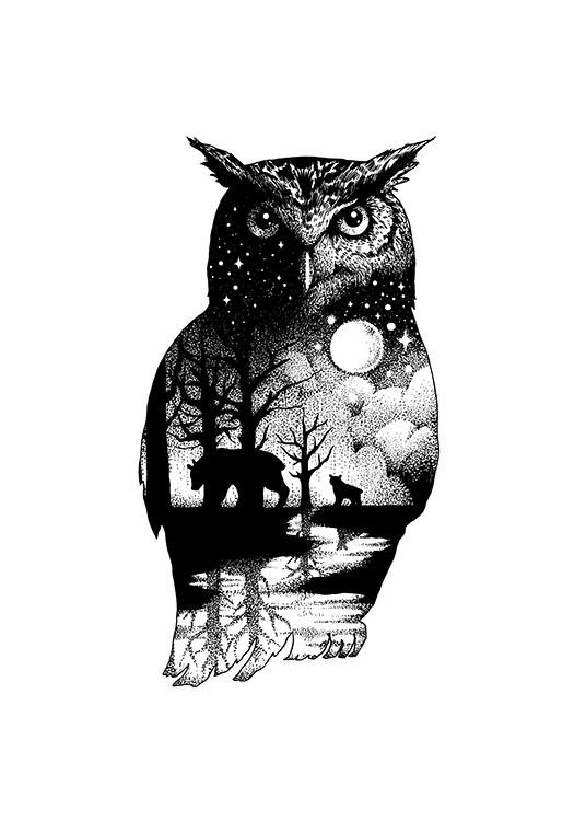 Ink Dot Owl Plakat