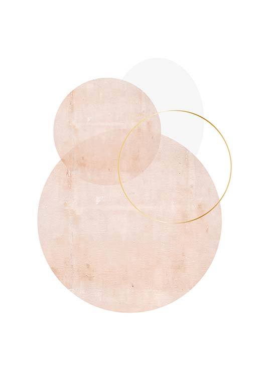 – Pink, hvid og guld cirkler forbundet med hinanden på en hvid baggrund. 