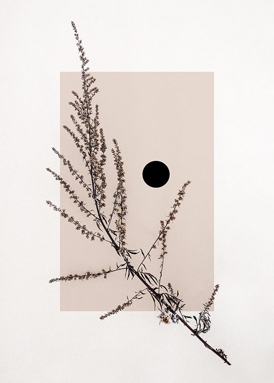 –Plakat af et tørret blad med en abstrakt baggrund.