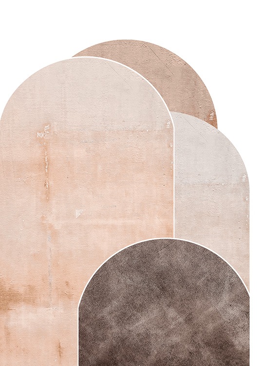 –Semi–ovaler i beige og brune toner, der overlapper hinanden.
