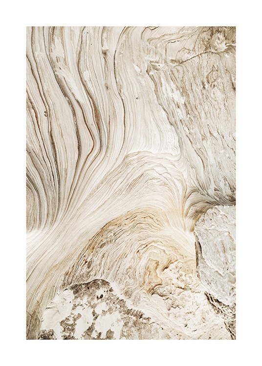  – Fotografi af en beige klippe med et abstrakt hvirvelmønster