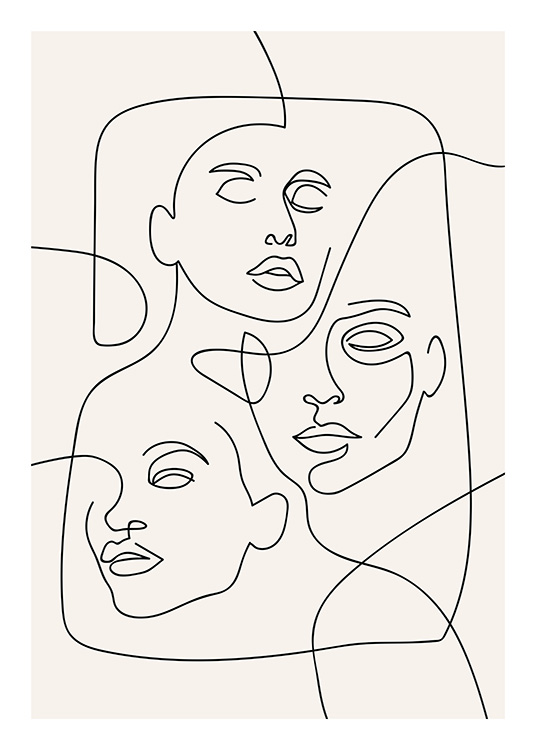 The Three Faces Line Art Plakat