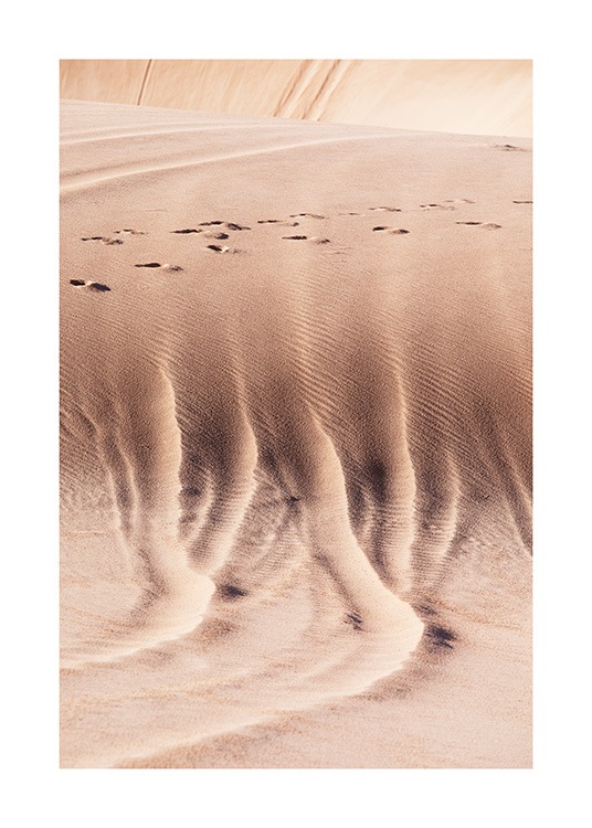  – Fotografi af ørkenlandskab med sandklitter og fodspor