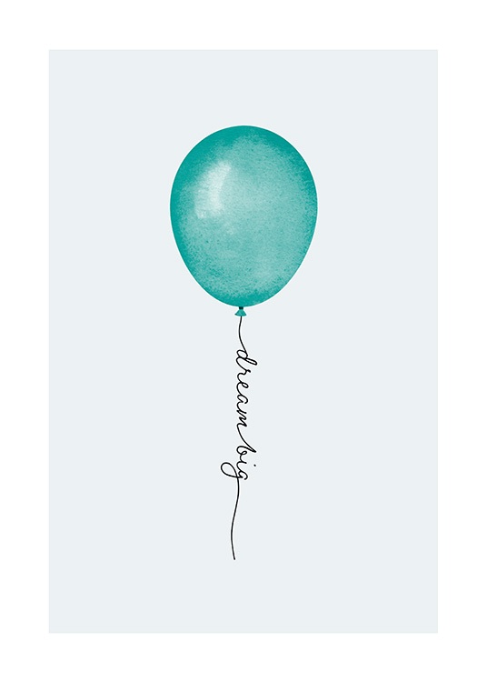  - Illustration med en grøn ballon på en grå baggrund og snor med teksten 