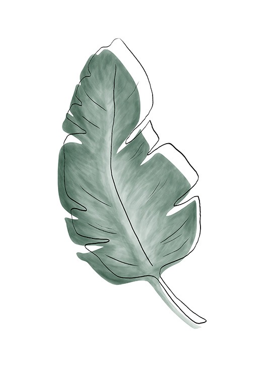  – Akvarel med et grønt blad under en sort skitse med konturerne af et blad