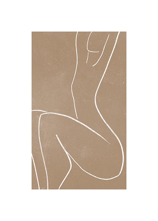  - Line art-tegning af en nøgen kvinde på en beige tavle som baggrund