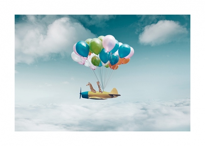 Airplane With Balloons Plakat