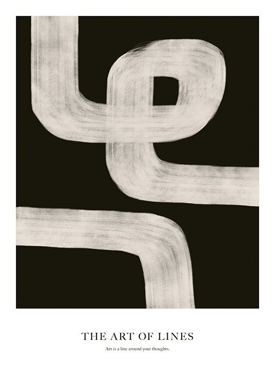  - Abstrakt illustration med malede linjer i beige på sort baggrund og tekst nedenunder