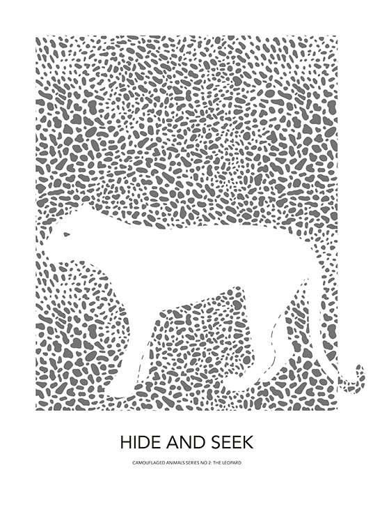  - Grafisk illustration med et gråt mønster og konturerne af en hvid leopard