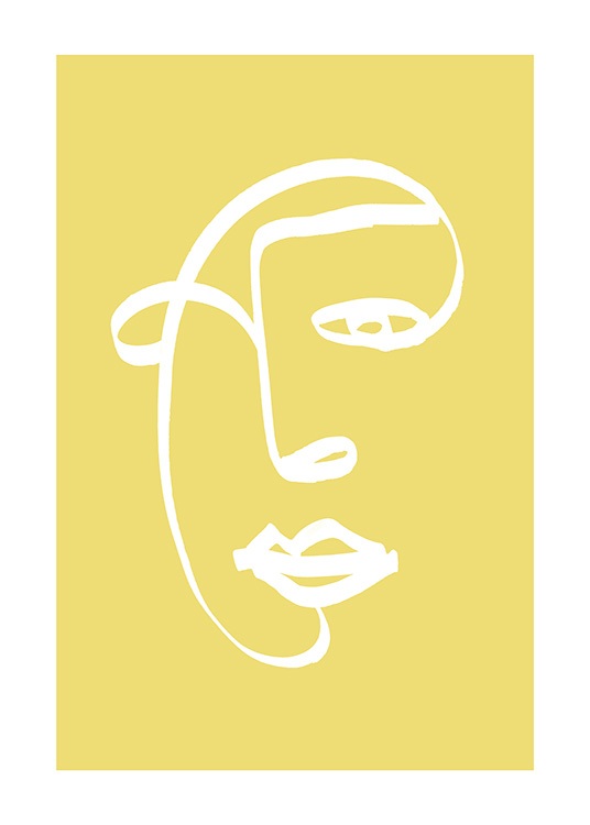  – Illustration med abstrakt ansigt i hvidt på en gul baggrund