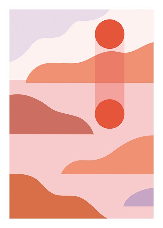  – Abstrakt grafisk illustration med en solnedgang i rød, violet og lyserød