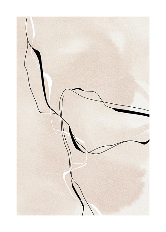  – Illustration med streger i sort og hvid, der krydser hinanden, på en beige baggrund
