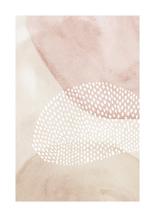  – Illustration med lyserøde og beige figurer bag en figur dannet af små, hvide prikker