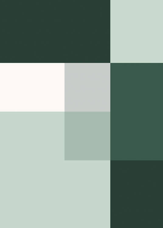  – Grafisk illustration i grønt med rektangler og firkanter
