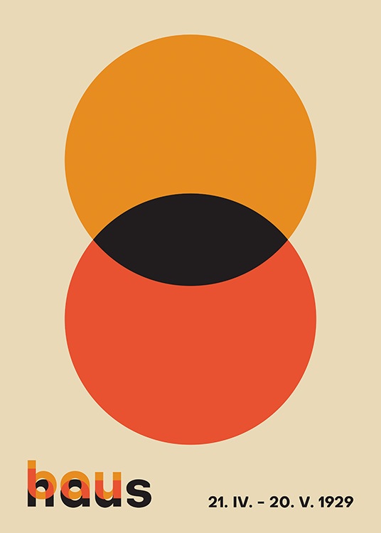  – Grafisk illustration med en rød og en orange cirkel, der overlapper hinanden, mod en beige baggrund