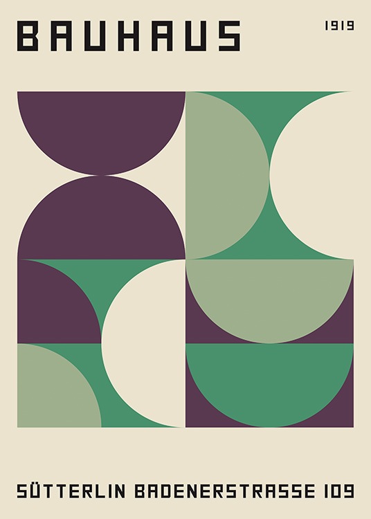  – Grafisk illustration med grønne og lilla geometriske figurer på beige baggrund