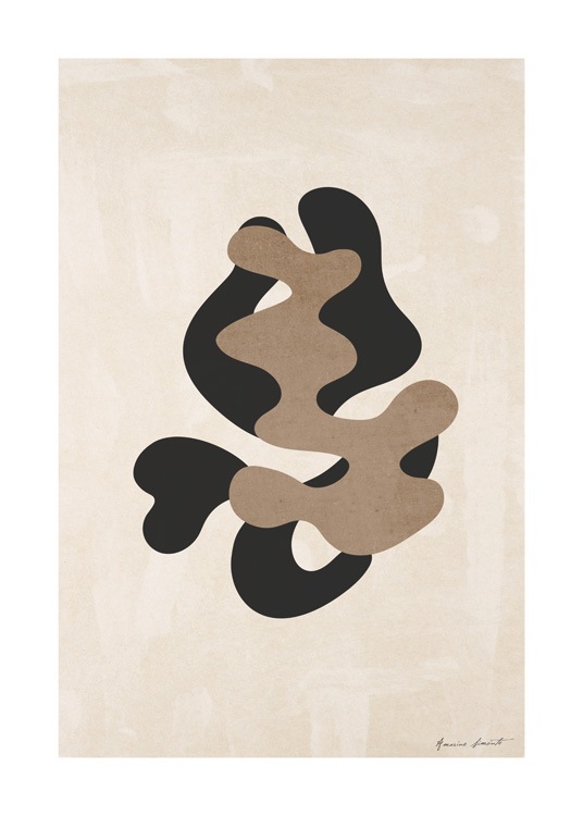  – Grafisk illustration med sorte og brune figurer mod en beige baggrund