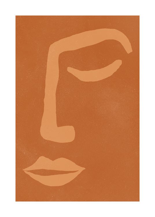  – Illustration med et abstrakt ansigt i beige mod en nøddebrun baggrund