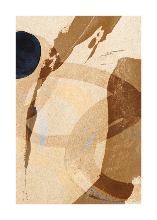  – Maleri med abstrakte penselstrøg i brunt og beige på en beige baggrund
