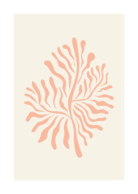  – Grafisk illustration med en lyserød, abstrakt koral mod en lys beige baggrund