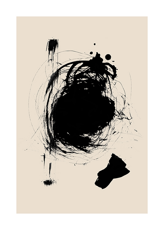  – Grafisk illustration med en abstrakt, sort figur på en beige baggrund