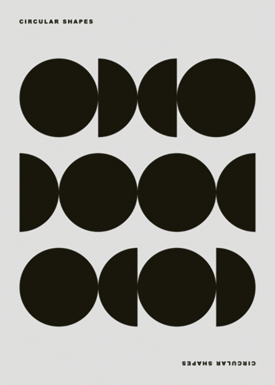  – Grafisk illustration med cirkler og halvcirkler i sort mod en grå baggrund og med tekst ovenover og nedenunder