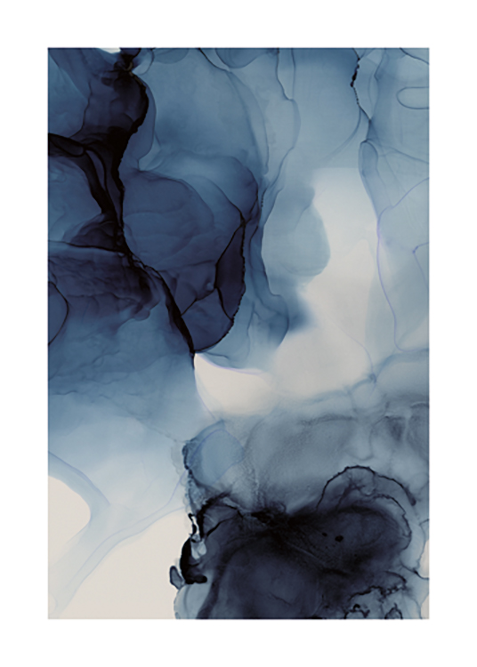  – Abstrakt maleri med mørkeblåt flydende blæk i et flydende mønster