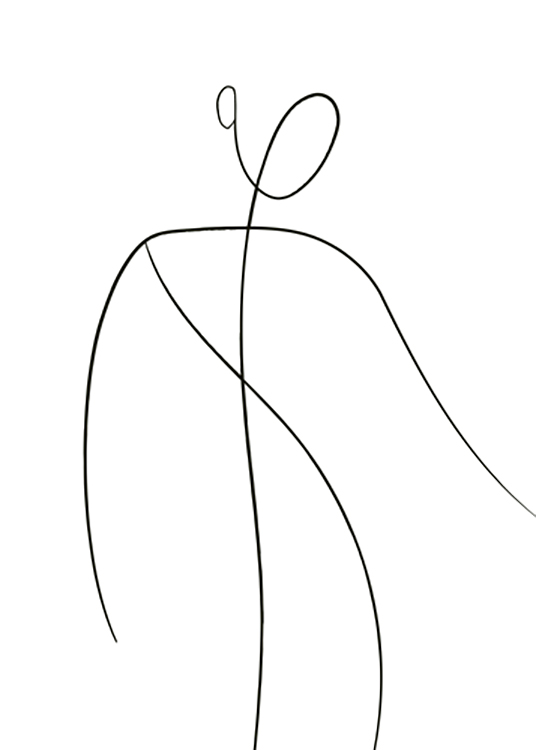  – Illustration af abstrakt krop og ansigt i sort line art på en hvid baggrund