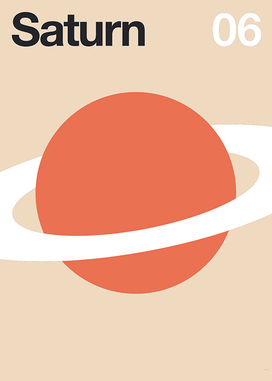  – Grafisk illustration af Saturn i form af en rød cirkel med en hvid ring