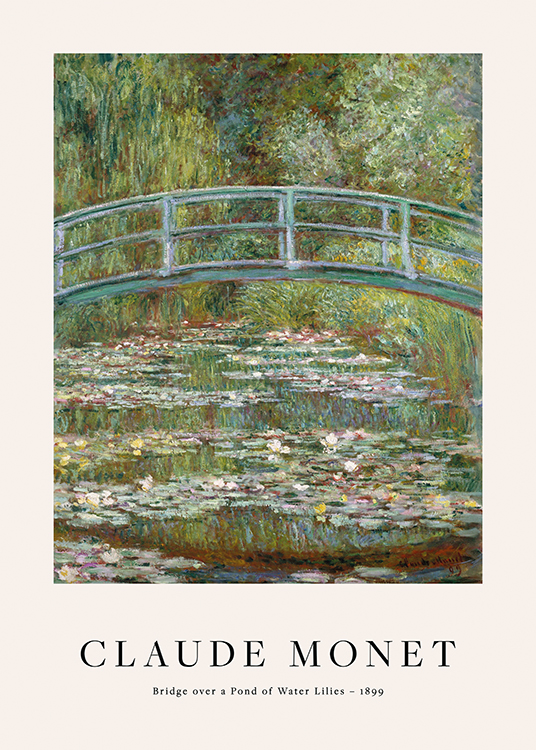  – Maleri af en dam med åkander under en bro og træer i baggrunden