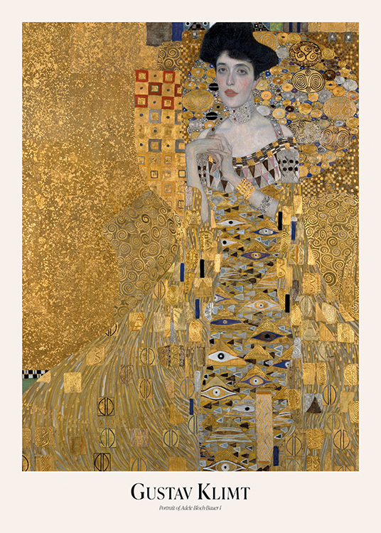  – Abstrakt maleri i guld med en kvinde dækket af et gyldent mønster
