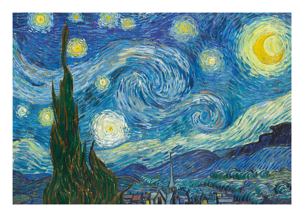  – Abstrakt maleri af en abstrakt stjernehimmel i blåt med gule stjerner
