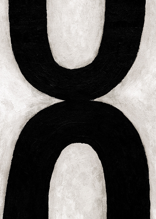  – Grafisk illustration med to brede, sorte buer på en beige baggrund