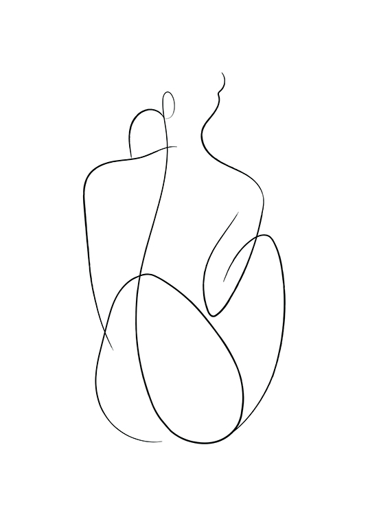  – Illustration i sort line art-stil med en nøgen ryg tegnet på en hvid baggrund