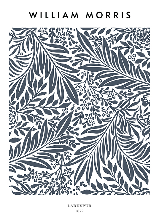  – Illustration med et mørkt blågråt bladmønster på en lys baggrund