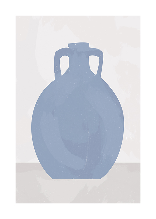  – Illustration, der forestiller en håndtegnet blå keramikvase med håndtag på en beige baggrund