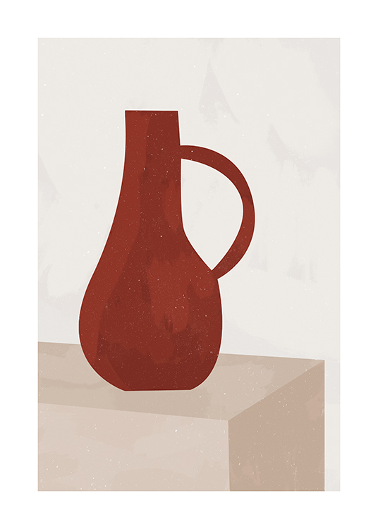  – Illustration med en håndtegnet keramikvase i rødt mod en beige baggrund