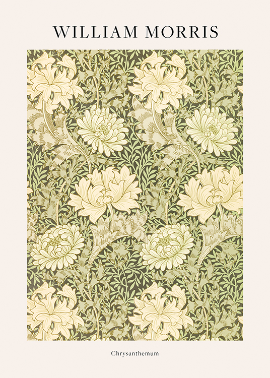  – Illustration med blomstermønster bestående af krysantemum og blade i grønt