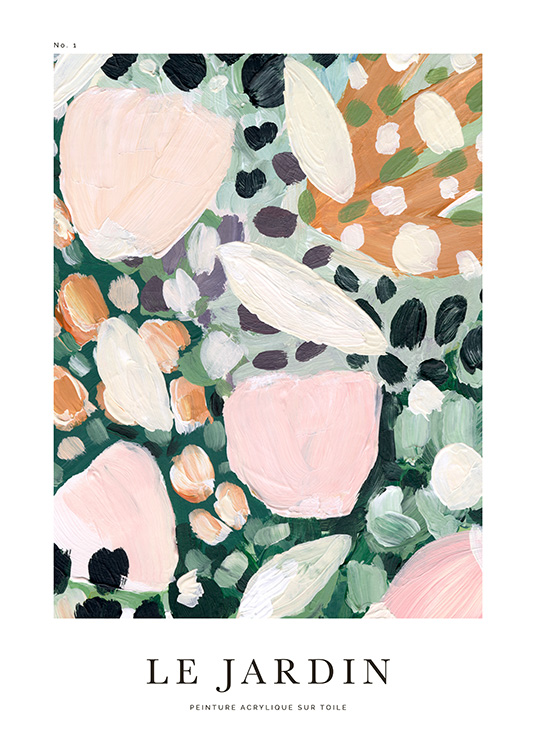  – Abstrakt maleri med farverige blomsterblade i forskellige størrelser og farver
