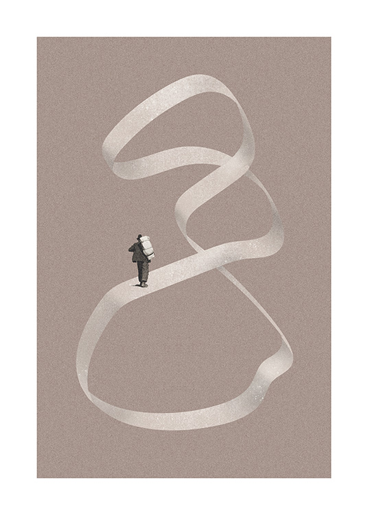  – Illustration af en mand, der går på en hvirvel, mod en grå baggrund
