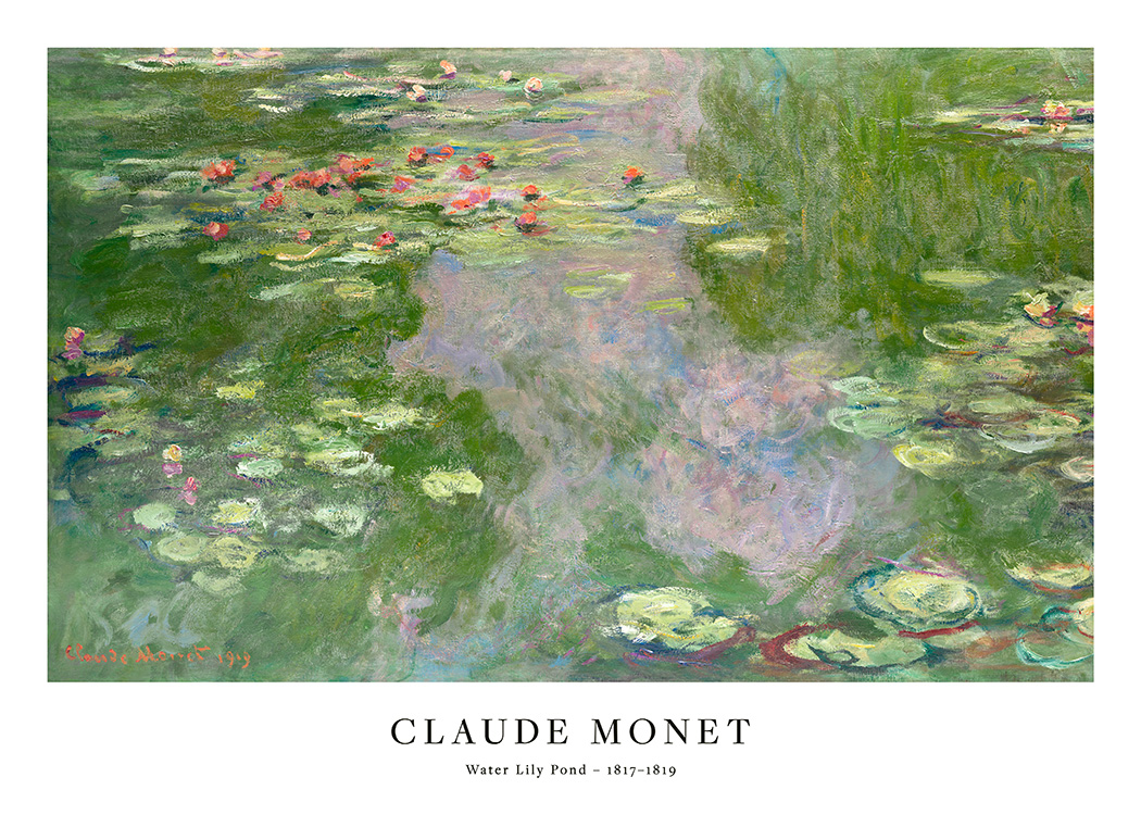  – Maleri af åkander og blade, der flyder i en dam, malet af Monet