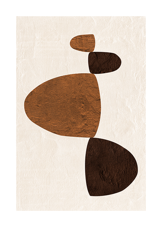– En grafisk illustration med lyse- og mørkebrune abstrakte figurer på en lys beige baggrund