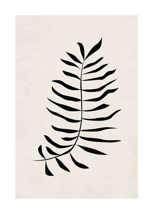 – Grafisk illustration med et enkelt blad i sort på en tekstureret baggrund i beige