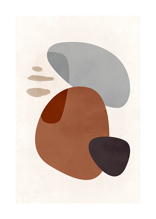 – Grafisk illustration med brune og grå abstrakte figurer på en lys baggrund