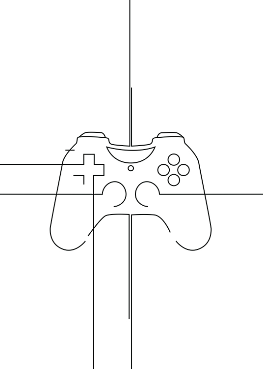 – Illustration, der forestiller en spillekonsol tegnet med sorte streger, mod en hvid baggrund