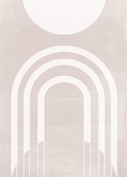 – En trendy plakat med hvide buer, en halvcirkel og en beige baggrund